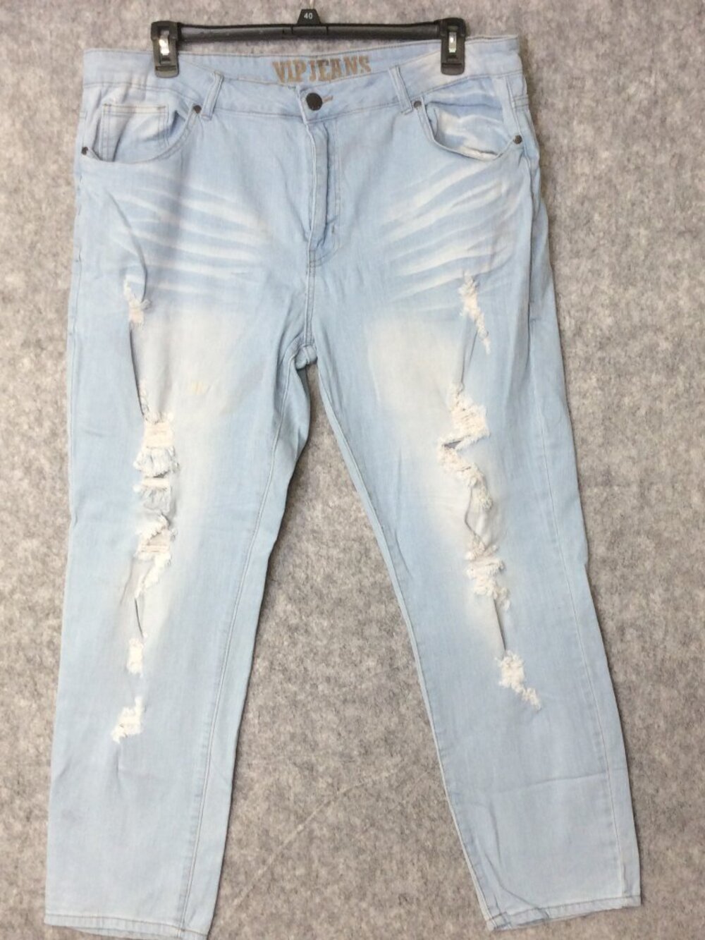 VIP Super Soft Light Wash Distressed Blue Jeans Size 22 Plus Button Zip Woman’s